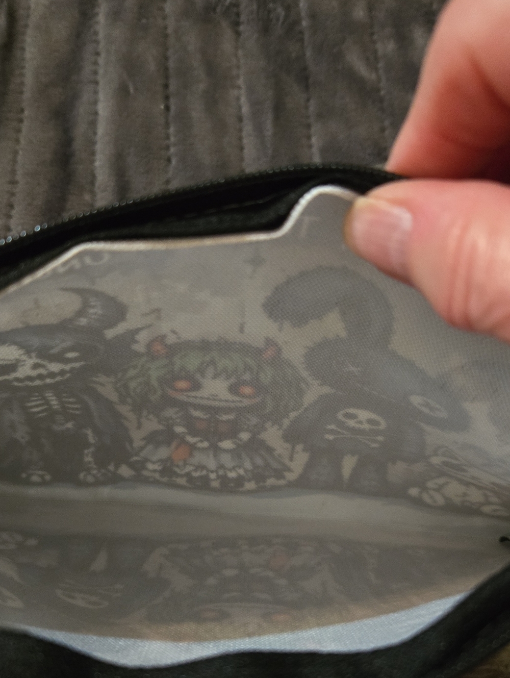 Canvas Unisex Zipper Pouch Featuring Unusual Characters On A Gray Background - Picture 3 of 3